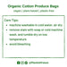 Care instructions for organic cotton produce bags on a white background with green text.