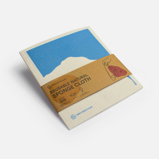 Reusable natural sponge cloth with packaging on a white background