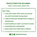 Care tips for a sisal and palm pot scrubber on a white background with green text.
